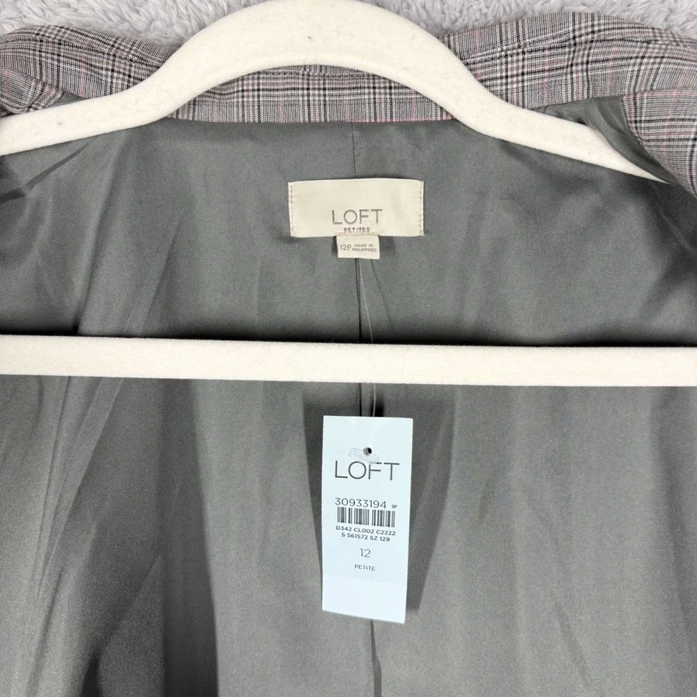NEW LOFT Versa Plaid Seasonless‎ Stretch Double Breasted Blaze Sz 12 Petite Gray - Picture 8 of 10